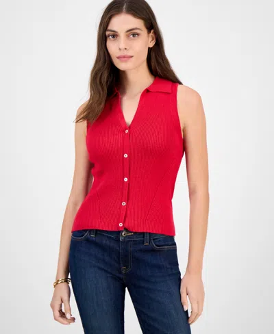 Tommy Hilfiger Women's Sleeveless Halter Polo Sweater In Red