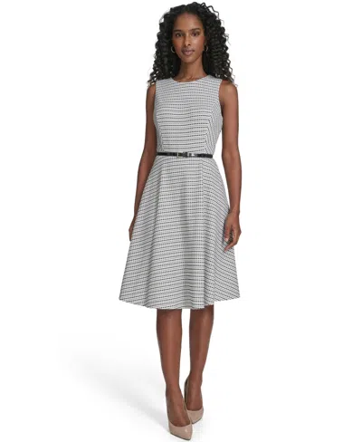 Tommy Hilfiger Women's Sleeveless Pick Stitch Knit Belted Midi Dress In Brown