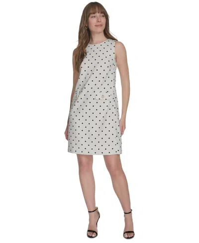 Tommy Hilfiger Women's Sleeveless Polka Dot Shift Dress In Ivory,black