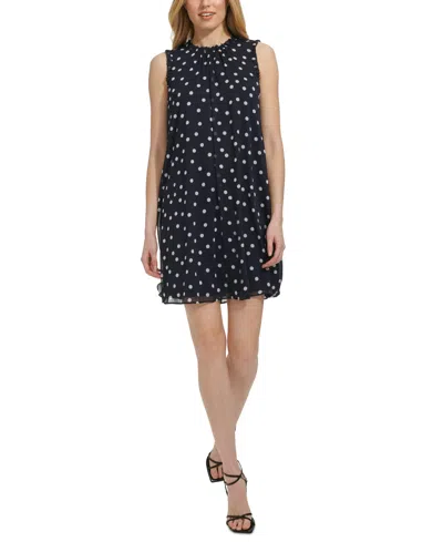 Tommy Hilfiger Women's Sleeveless Ruffled Chiffon Shift Dress In Skycap Cmb