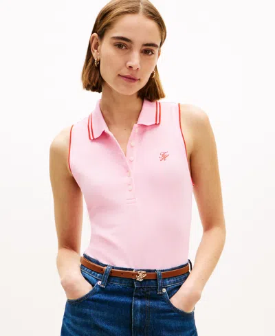 Tommy Hilfiger Women's Sleeveless Script Polo T-shirt In Pink