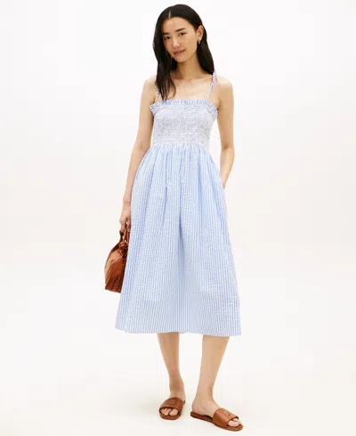 Tommy Hilfiger Women's Sleeveless Smocked Dress In Blue