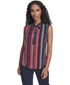 Tommy Hilfiger Women's Sleeveless Striped Tie V-neck Blouse In Multi