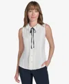 Tommy Hilfiger Women's Sleeveless Tie-neck Blouse In Ivry,midni