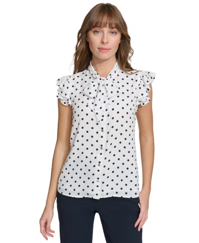 Tommy Hilfiger Women's Sleeveless Tie-neck Ruffle Top In Ivry,midnight