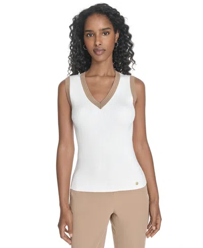 Tommy Hilfiger Women's Sleeveless Tipped Sweater In White