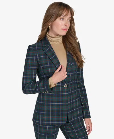 Tommy Hilfiger Women's Slim Fit Checked Blazer In Forest Mul