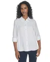 Tommy Hilfiger Women's Slim-fit Pin-dot Roll-tab-sleeve Shirt In White