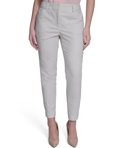 Tommy Hilfiger Women's Slim Fit Pinstripe Mid Rise Pants In Gray