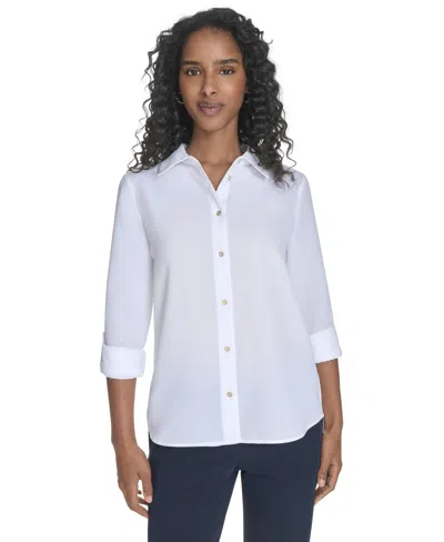 Tommy Hilfiger Women's Slim-fit Roll-tab-sleeve Shirt In Gold
