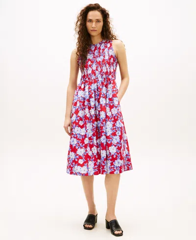 Tommy Hilfiger Women's Smocked Midi Dress In Pink