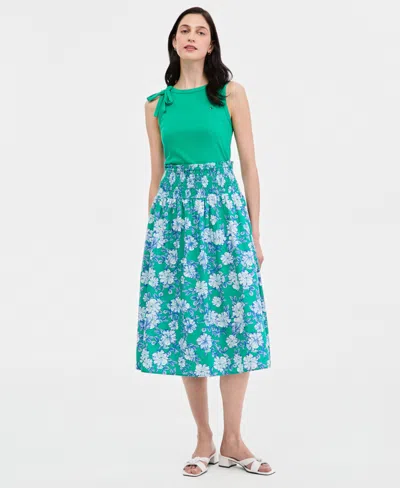 Tommy Hilfiger Women's Smocked Pull-on Midi Skirt In Blue