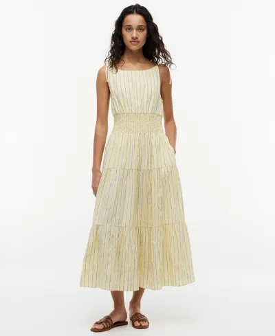 Tommy Hilfiger Women's Smocked Tie-detail Sleeveless Midi Dress In Neutral
