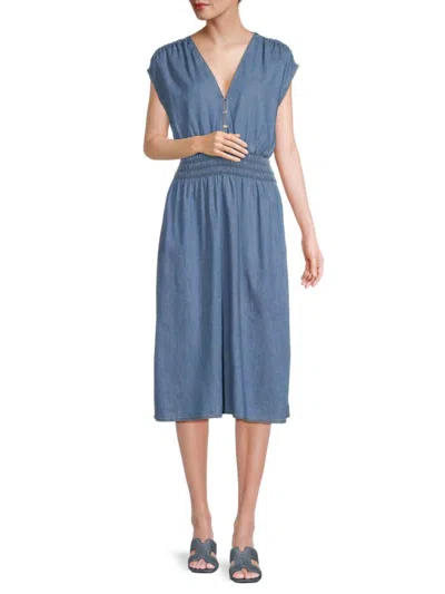Tommy Hilfiger Women's Smocked Waist Chambray Midi Dress In Light Benson