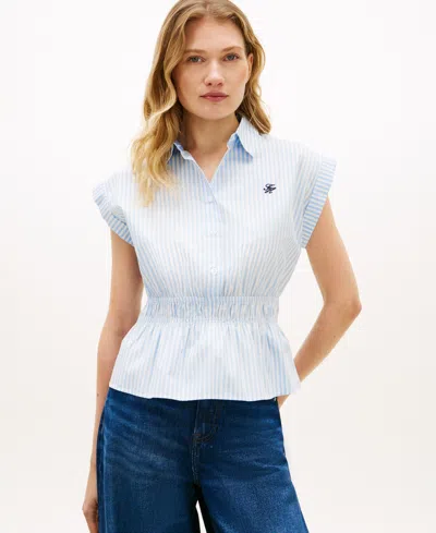 Tommy Hilfiger Women's Smocked Waist Shirt In White