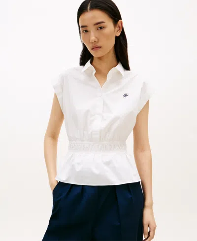 Tommy Hilfiger Women's Smocked Waist Shirt In White