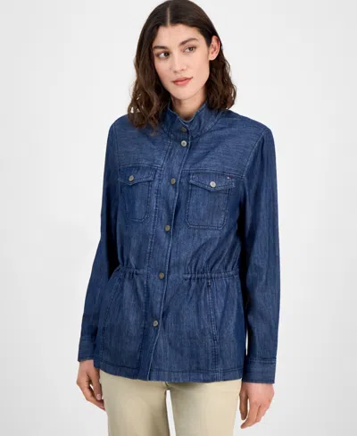 Tommy Hilfiger Women's Snap-front Shirt Jacket In Brown