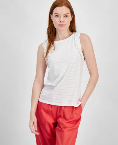Tommy Hilfiger Women's Solid-color Textured Ruffled Tank Top In Min Red