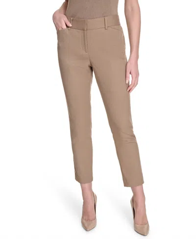 Tommy Hilfiger Women's Solid Mid-rise Slim-fit Ankle Pants In Brown