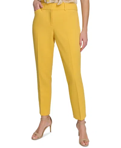 Tommy Hilfiger Women's Solid Pleated Mid-rise Ankle Pants In Deep Maize