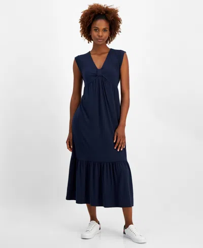 Tommy Hilfiger Women's Solid Tiered Sleeveless Midi Dress In Sky Capt