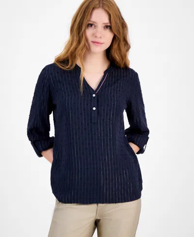 Tommy Hilfiger Women's Sparkle Clip Dot Popover Top In Blue