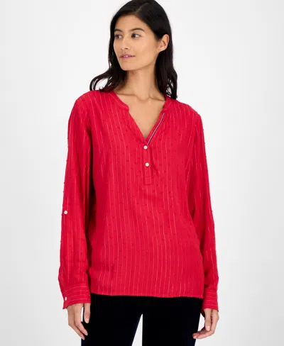Tommy Hilfiger Women's Sparkle Clip Dot Popover Top In Red
