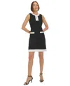 Tommy Hilfiger Women's Split-neck Sleeveless Shift Dress In Blk,ivory