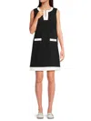 Tommy Hilfiger Women's Split-neck Sleeveless Shift Dress In Black Ivory