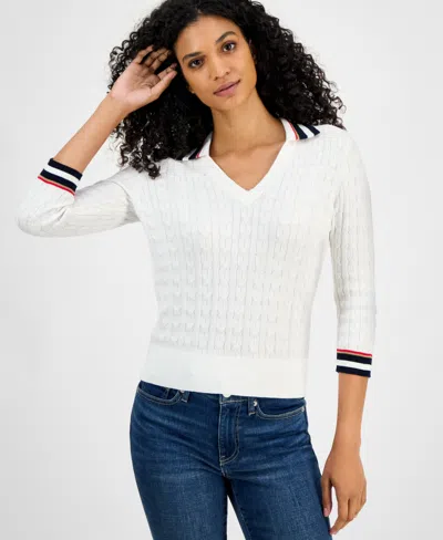 Tommy Hilfiger Women's Spread-collar Cotton Sweater In Multi