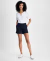 Tommy Hilfiger Womens High Rise Polka Dot Flat Front In Sky Captain,bright White