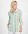 Tommy Hilfiger Plus Size Striped Roll-tab Shirt In Green