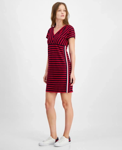 Tommy Hilfiger Women's Striped A-line Dress In Scarlt Mul