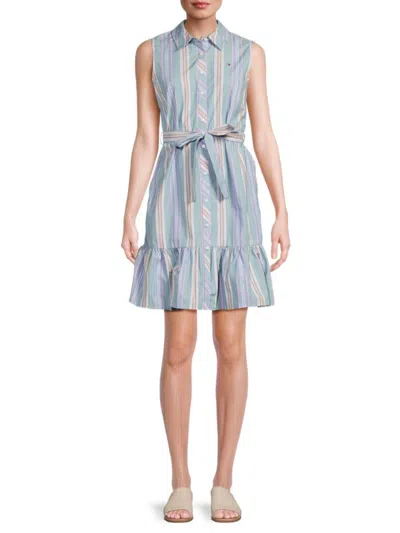 Tommy Hilfiger Women's Striped Belted Minidress In Blue Multi