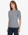 Tommy Hilfiger Women's Striped Blouse With Extended Puff Sleeves In Mdnght,ivr