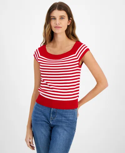 Tommy Hilfiger Women's Striped Cap-sleeve Sweater In Red
