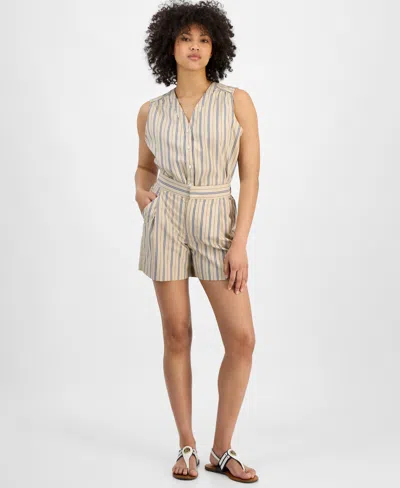 Tommy Hilfiger Women's Striped Clean-front Shorts In Irish Cream Multi