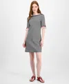 Tommy Hilfiger Women's Striped Cotton Boat-neck Tie-sleeve Dress