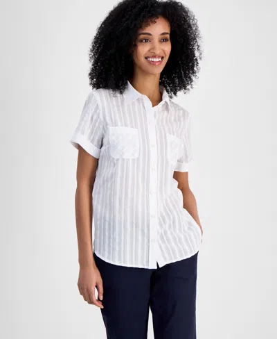 Tommy Hilfiger Women's Striped Cotton Camp Shirt In Bright White