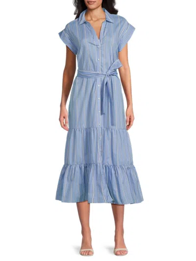 Tommy Hilfiger Women's Striped Cotton Shirtdress In Blue Multi