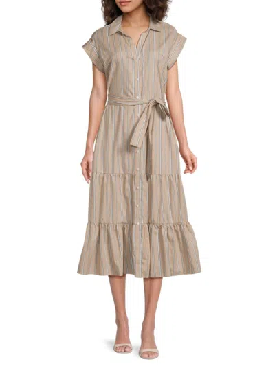 Tommy Hilfiger Women's Striped Cotton Shirtdress In Sand Multi