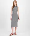 Tommy Hilfiger Women's Striped Crossover Midi Dress In Gray