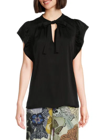 Tommy Hilfiger Women's Striped Flutter Sleeve Top In Black