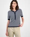 Tommy Hilfiger Women's Striped Henley Sweater In Pattern