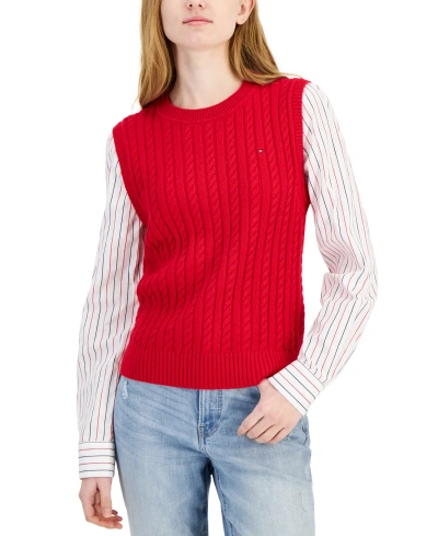 Tommy Hilfiger Women's Striped Layered-look Sweater Vest In Red