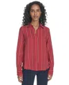 Tommy Hilfiger Women's Striped Long-sleeve Popover Top In Red