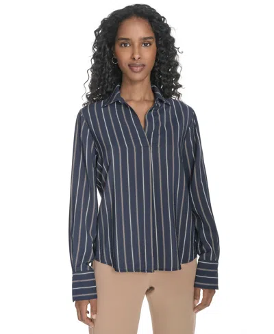 Tommy Hilfiger Women's Striped Long-sleeve Popover Top In Multi