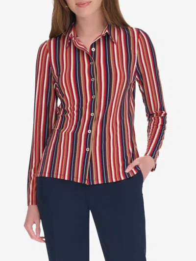 Tommy Hilfiger Women's Striped Long Sleeve Shirt In Brown