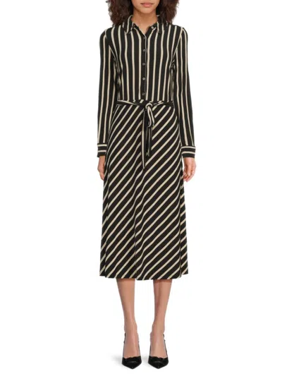 Tommy Hilfiger Women's Striped Midi Shirtdress In Black