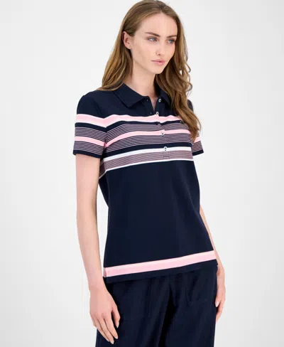 Tommy Hilfiger Women's Striped Pique Short-sleeve Polo Shirt In Multi